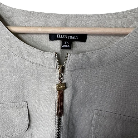 Ellen Tracy 100% Tan Linen 3/4 Sleeve Utility Top XL - Picture 3 of 9